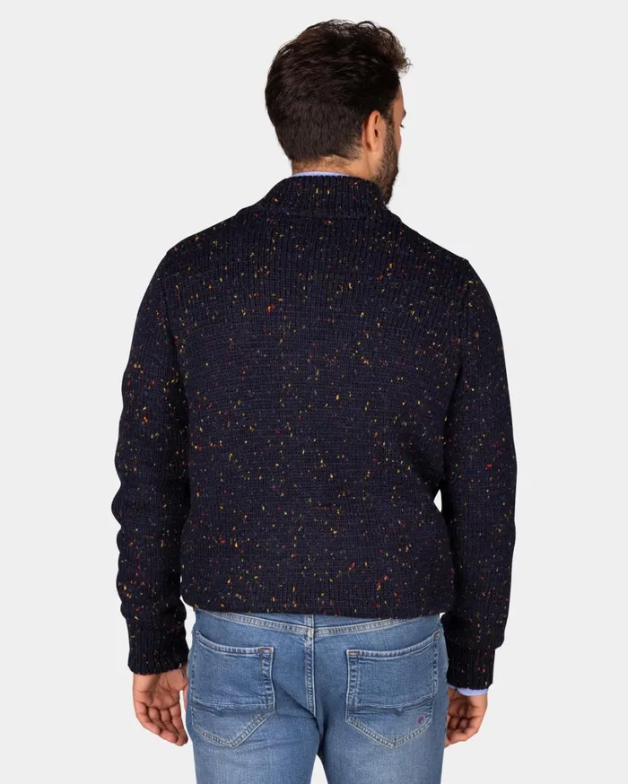 Men Knitwear NZA New Zealand Auckland Mottled Dark Blue Wool Cardigan 8211 Winter Navy