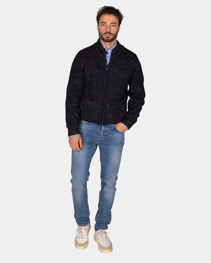 Men Knitwear NZA New Zealand Auckland Mottled Dark Blue Wool Cardigan 8211 Winter Navy
