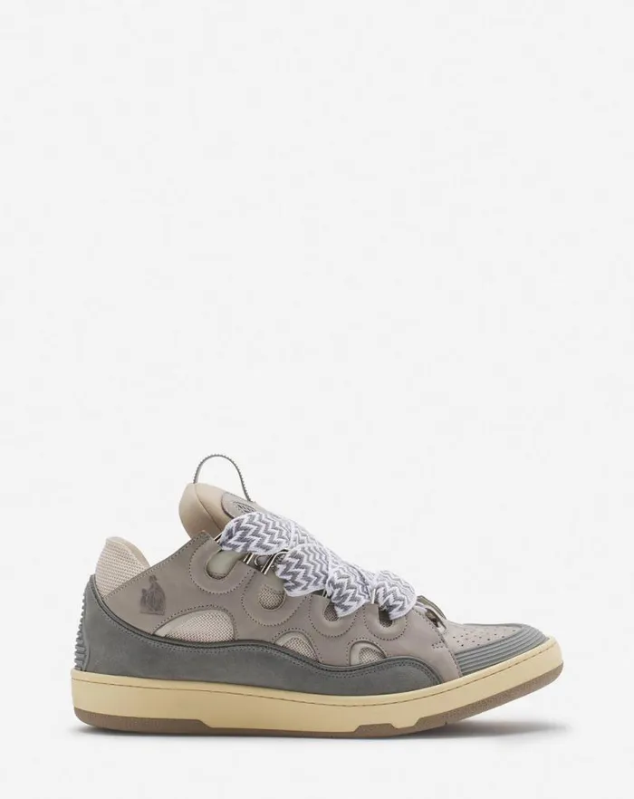 Men Lanvin Curb Leather Curb Sneakers Grey
