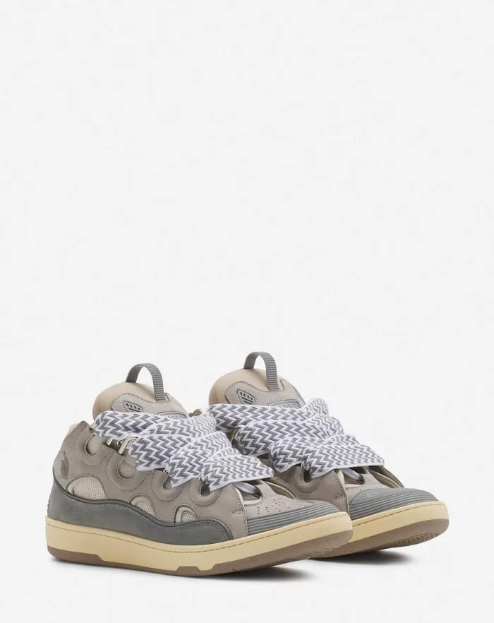 Men Lanvin Curb Leather Curb Sneakers Grey Men Lanvin Curb Leather Curb Sneakers Grey