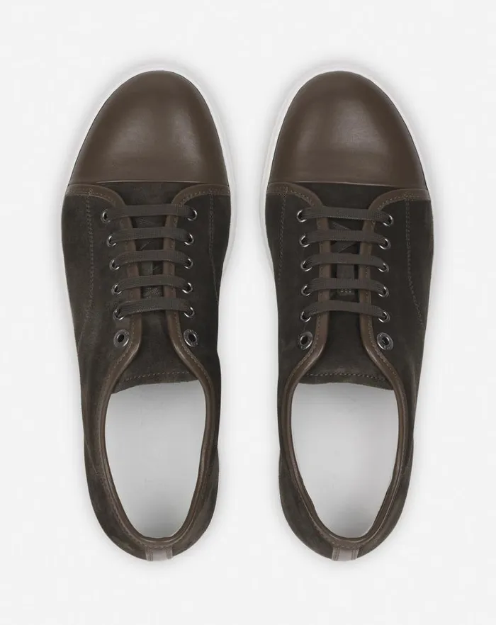 Men Lanvin DBB1 Dbb1 Leather And Suede Sneakers Khakiwhite Men Lanvin DBB1 Dbb1 Leather And Suede Sneakers Khakiwhite