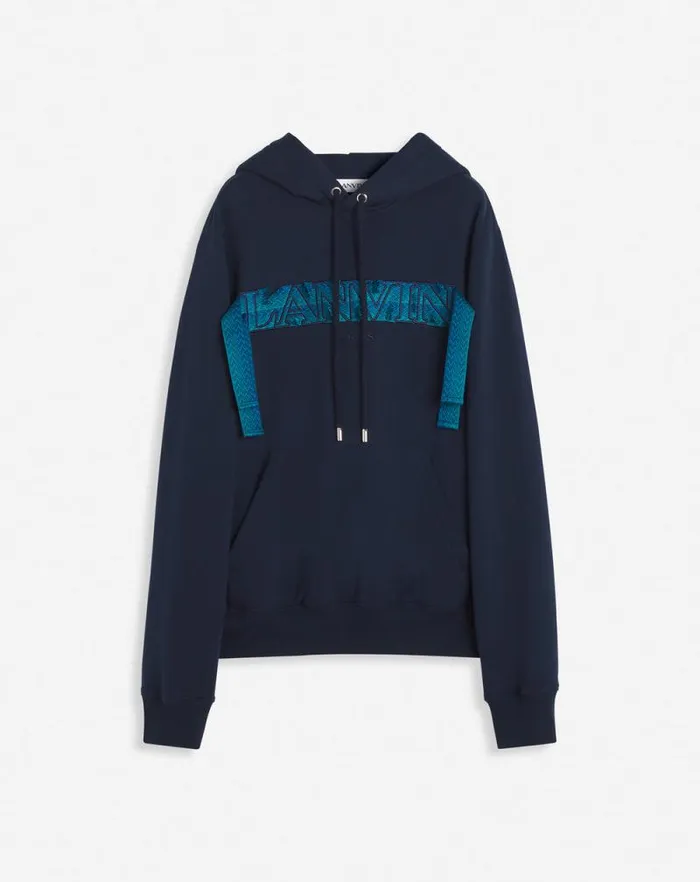 Men Lanvin Knitwear and Sweatshirts Lanvin Curb Lace Hoodie Petrol Blue
