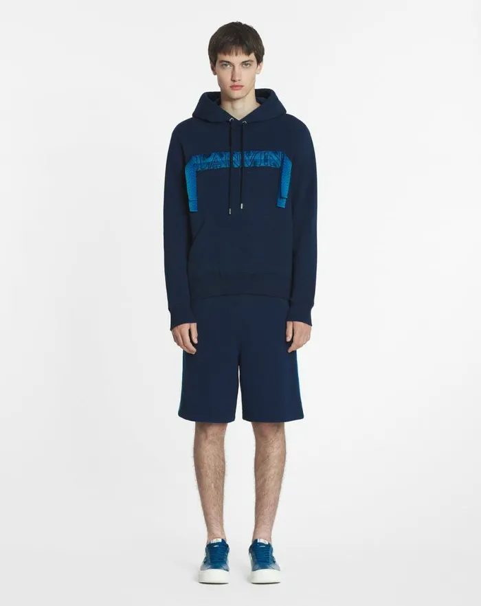 Men Lanvin Knitwear and Sweatshirts Lanvin Curb Lace Hoodie Petrol Blue Men Lanvin Knitwear and Sweatshirts Lanvin Curb Lace Hoodie Petrol Blue