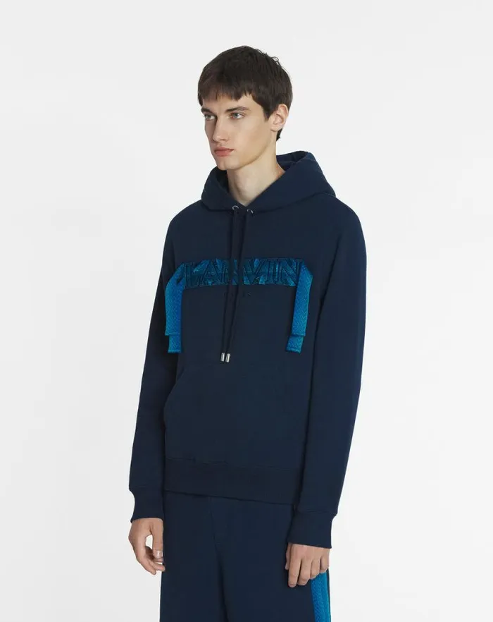 Men Lanvin Knitwear and Sweatshirts Lanvin Curb Lace Hoodie Petrol Blue Men Lanvin Knitwear and Sweatshirts Lanvin Curb Lace Hoodie Petrol Blue