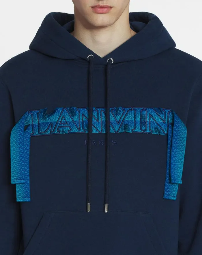 Men Lanvin Knitwear and Sweatshirts Lanvin Curb Lace Hoodie Petrol Blue Men Lanvin Knitwear and Sweatshirts Lanvin Curb Lace Hoodie Petrol Blue