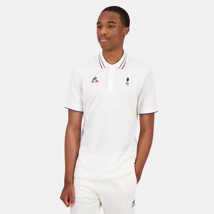 Men Le Coq Sportif Polos Shirts France039s Olympic Team Polo Shirt Marshmallow