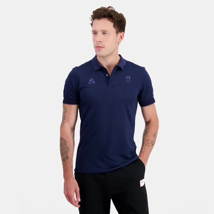Men Le Coq Sportif Polos Shirts Paris 2024 Polo Shirt Bleu Nuit