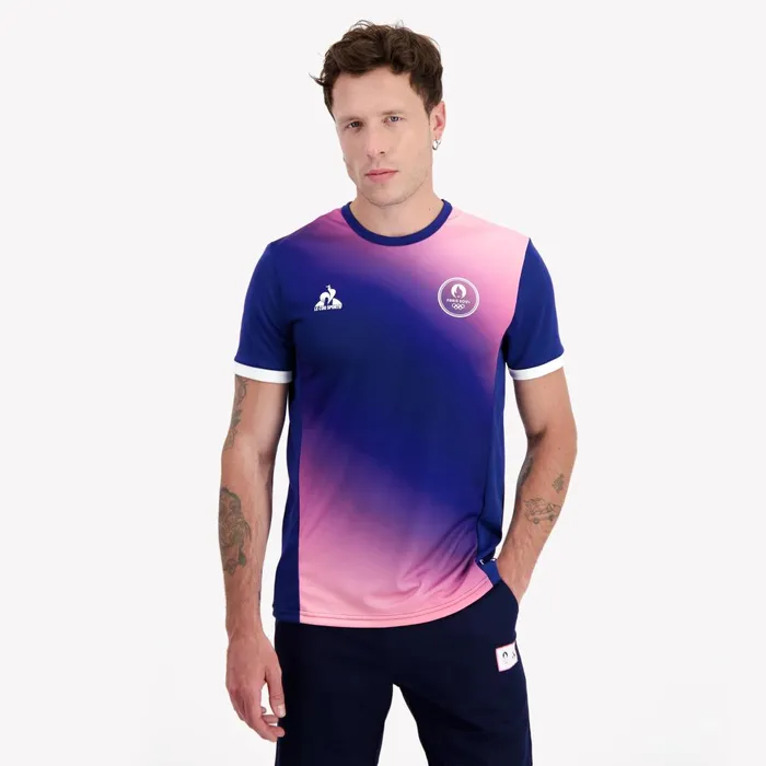 Men Le Coq Sportif Tshirts And Tops Paris 2024 TShirt Blue Depthspink Carnation