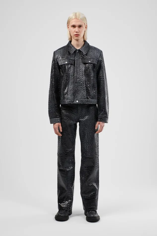 Men Leather Pants Dark Gray Leather Trousers Camper TrousersandShorts
