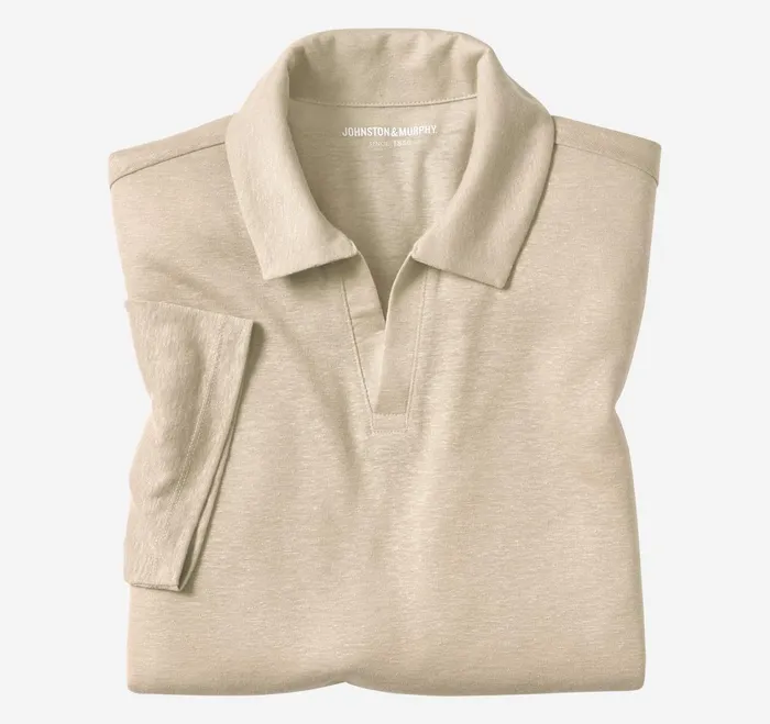 Men LinenBlend VNeck Polo Sand JohnstonandMurphy Polos and Tees