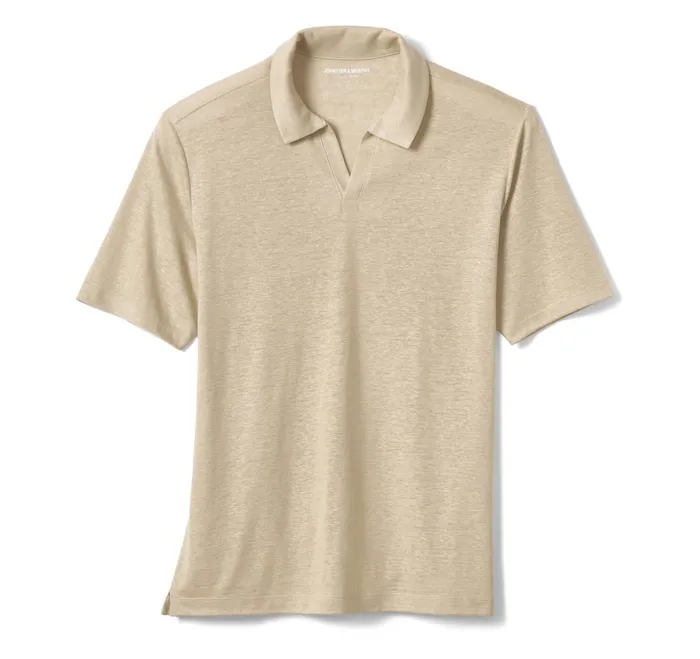 Men LinenBlend VNeck Polo Sand JohnstonandMurphy Polos and Tees Men LinenBlend VNeck Polo Sand JohnstonandMurphy Polos and Tees