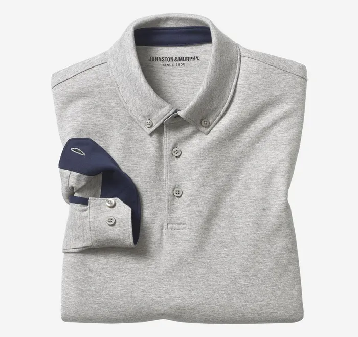 Men Liquid Cotton LongSleeve Polo Heather Gray JohnstonandMurphy Polos and Tees Men Liquid Cotton LongSleeve Polo Heather Gray JohnstonandMurphy Polos and Tees