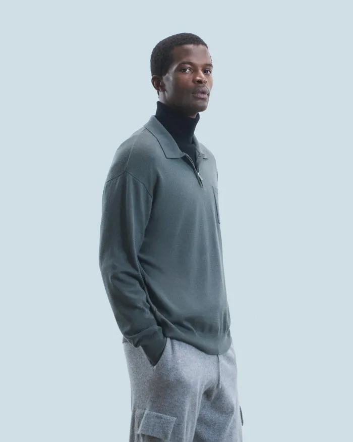 Men Merino Wool Sweaters From Future Quarter Zip Neck Sweater Lava Grey