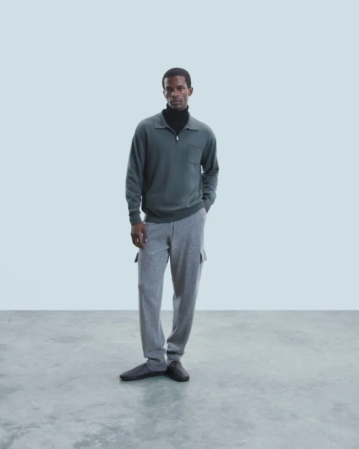 Men Merino Wool Sweaters From Future Quarter Zip Neck Sweater Lava Grey