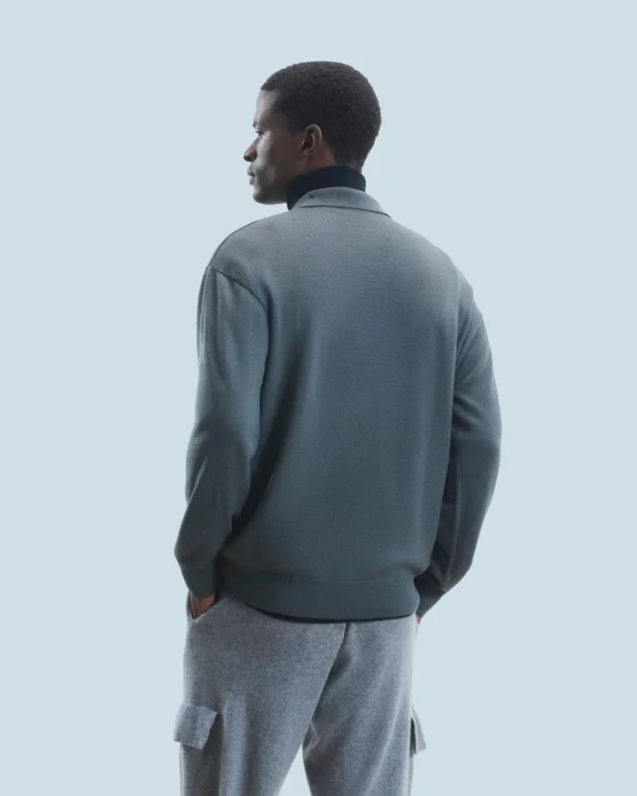 Men Merino Wool Sweaters From Future Quarter Zip Neck Sweater Lava Grey