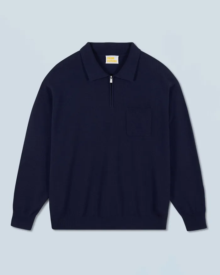 Men Merino Wool Sweaters From Future Quarter Zip Neck Sweater Navy