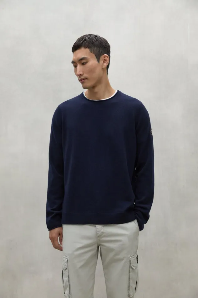 Men Navy Blue Yulan Sweater Ecoalf Knitwear