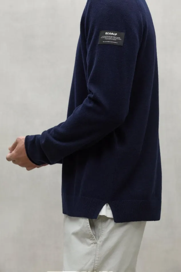 Men Navy Blue Yulan Sweater Ecoalf Knitwear