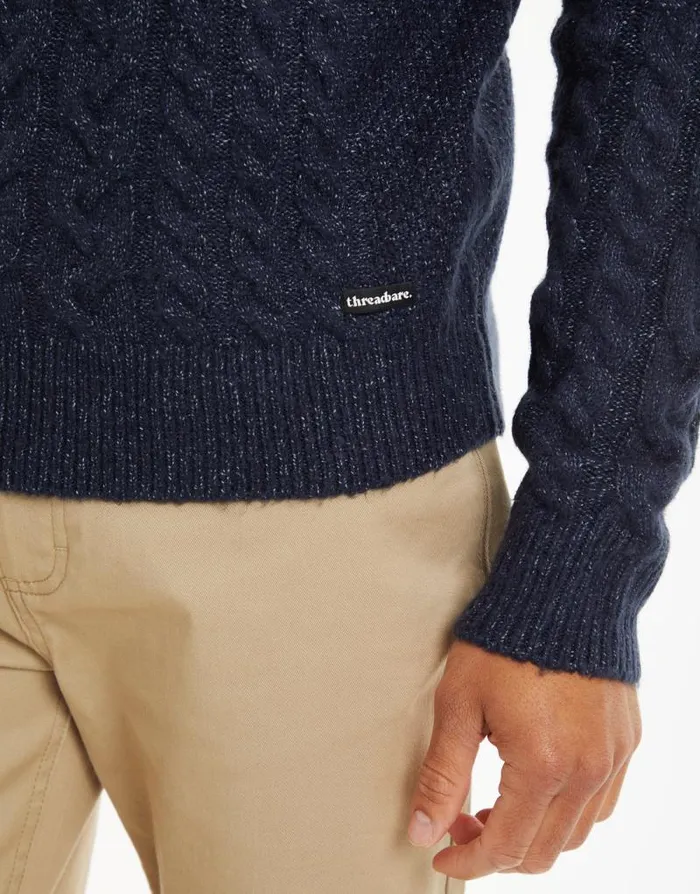 Men Navy Cable Knit Detail Crew Neck Jumper Threadbare Jumpers Men Navy Cable Knit Detail Crew Neck Jumper Threadbare Jumpers