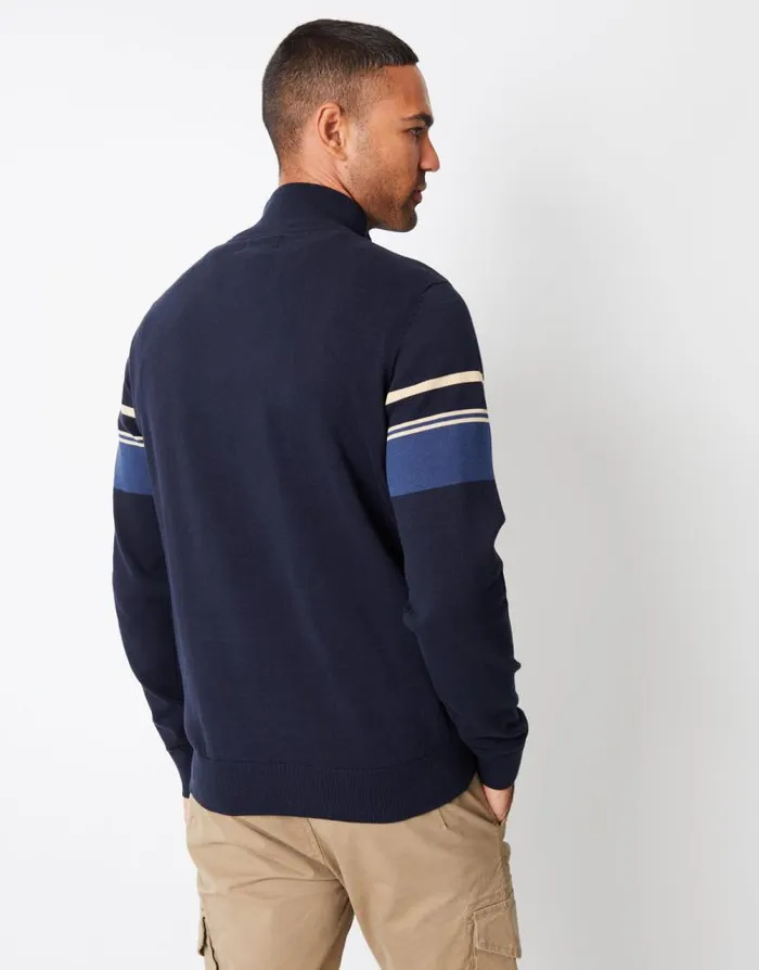Men Navy Colourblock Quarter Zip Knitted Jumper Threadbare Jumpers Men Navy Colourblock Quarter Zip Knitted Jumper Threadbare Jumpers