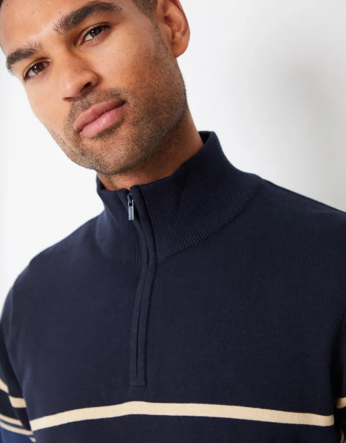 Men Navy Colourblock Quarter Zip Knitted Jumper Threadbare Jumpers Men Navy Colourblock Quarter Zip Knitted Jumper Threadbare Jumpers