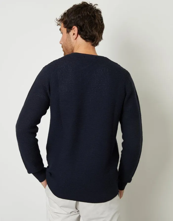 Men Navy Crochet Knit Crew Neck Jumper Threadbare Jumpers Men Navy Crochet Knit Crew Neck Jumper Threadbare Jumpers