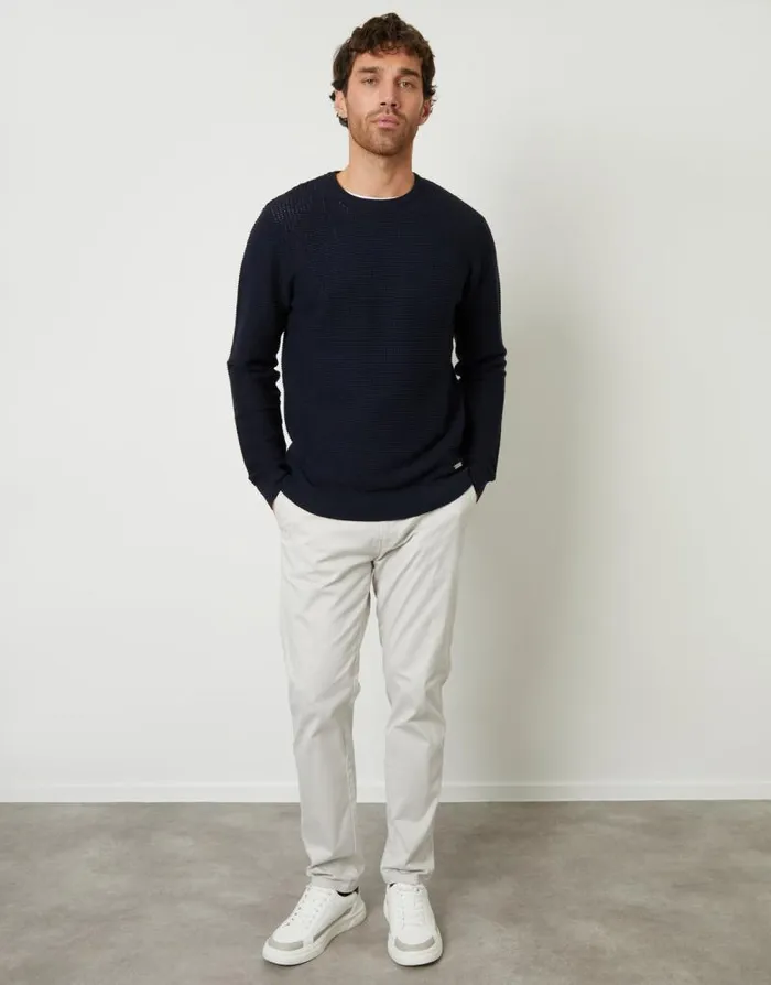 Men Navy Crochet Knit Crew Neck Jumper Threadbare Jumpers Men Navy Crochet Knit Crew Neck Jumper Threadbare Jumpers