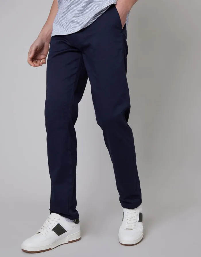 Men Navy Regular Fit Chino Trousers Threadbare Chinos