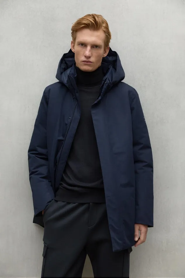 Men Parko Coat Navy Blue Ecoalf Coats And Jackets