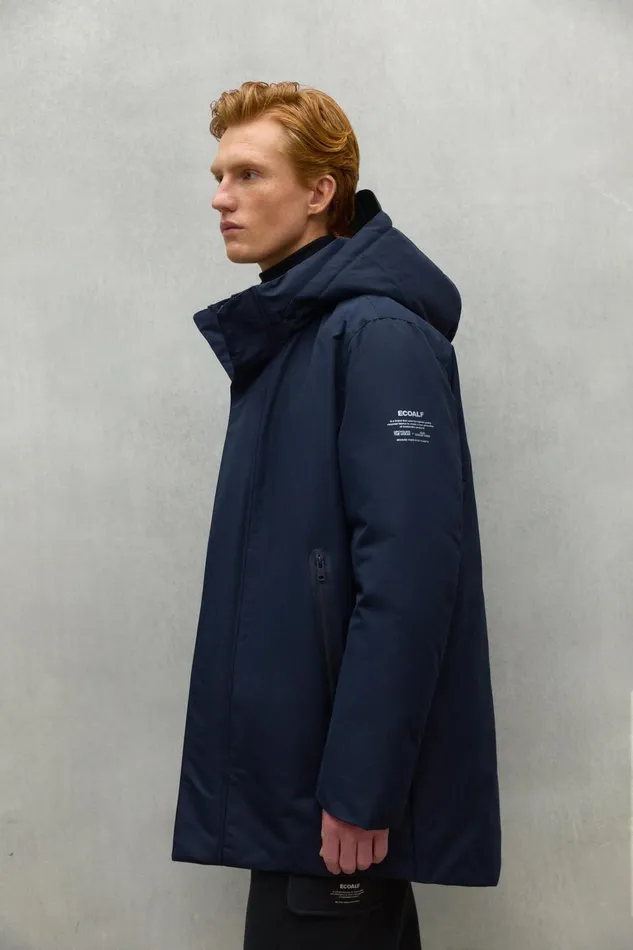 Men Parko Coat Navy Blue Ecoalf Coats And Jackets