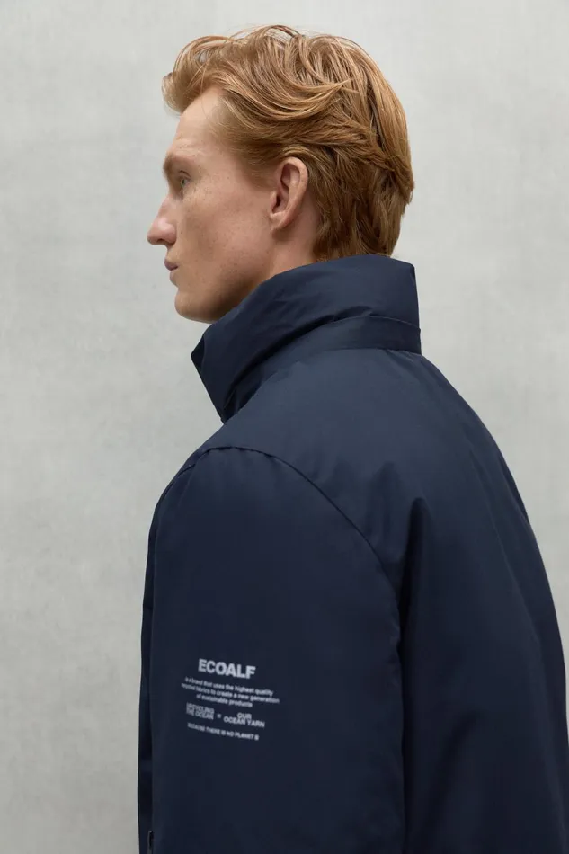 Men Parko Coat Navy Blue Ecoalf Coats And Jackets