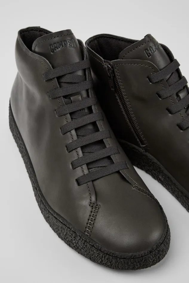 Men Peu Terreno Gray Leather Desert Boot Camper Ankle Boots