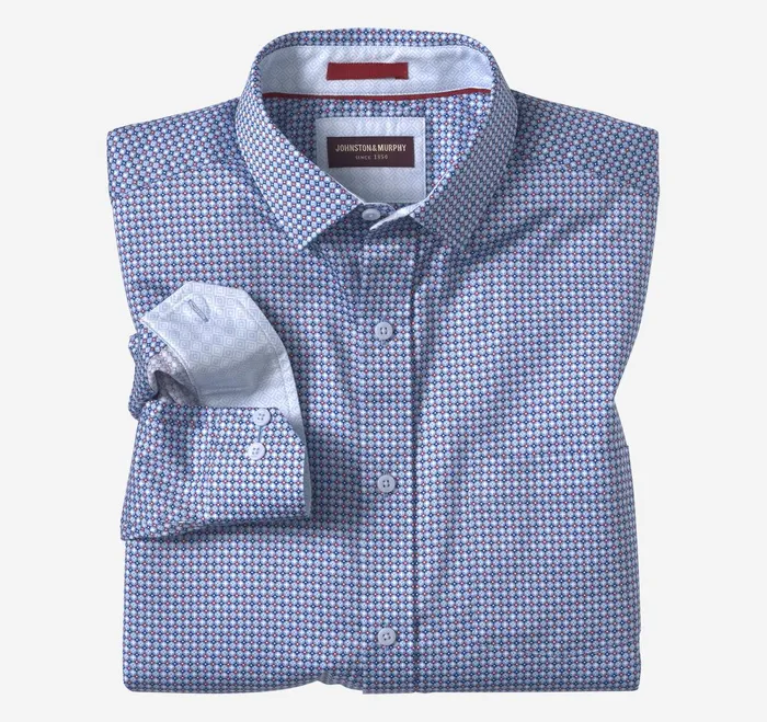 Men Printed Cotton Shirt Blue Circle Star Nautical JohnstonandMurphy Shirts