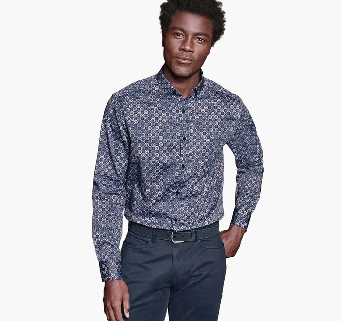 Men Printed Cotton Shirt Navybrown Perennial JohnstonandMurphy Shirts Men Printed Cotton Shirt Navybrown Perennial JohnstonandMurphy Shirts