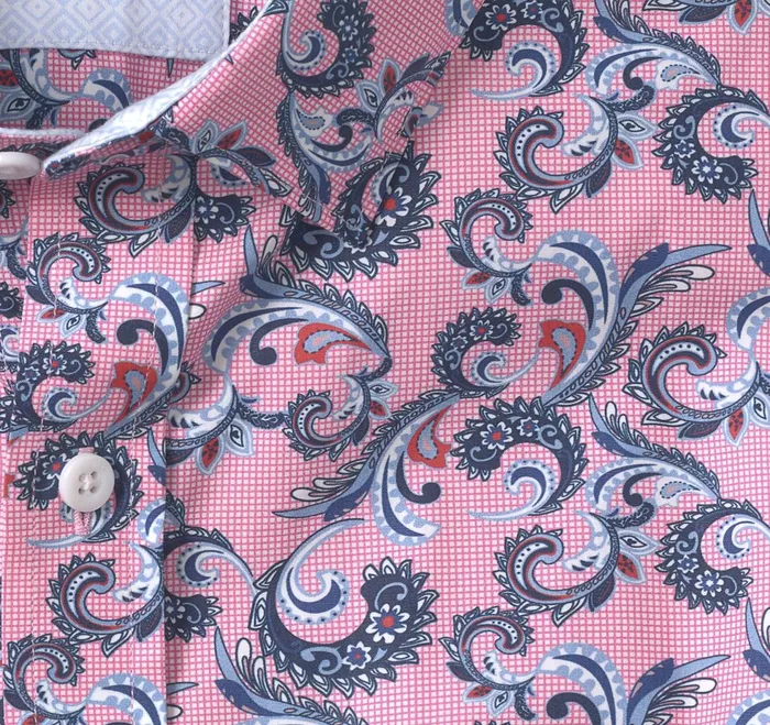 Men Printed Cotton Shirt Pink Checkered Paisley JohnstonandMurphy Shirts Men Printed Cotton Shirt Pink Checkered Paisley JohnstonandMurphy Shirts