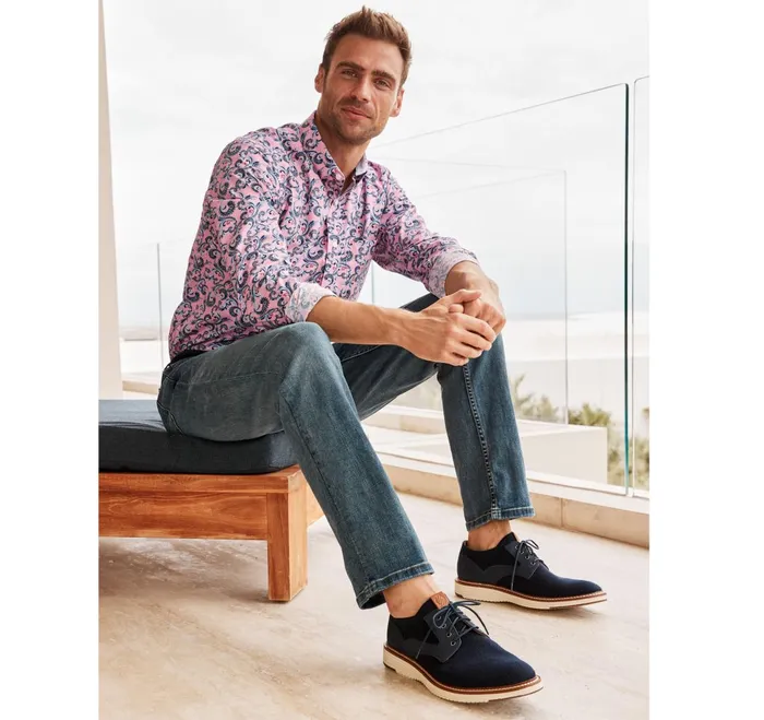 Men Printed Cotton Shirt Pink Checkered Paisley JohnstonandMurphy Shirts Men Printed Cotton Shirt Pink Checkered Paisley JohnstonandMurphy Shirts