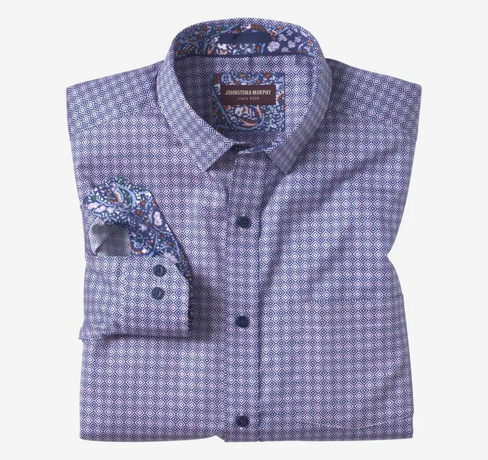 Men Printed Cotton Shirt Pink Diamond JohnstonandMurphy Shirts