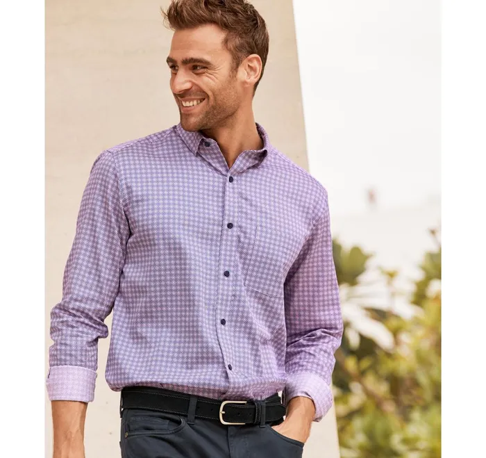 Men Printed Cotton Shirt Pink Diamond JohnstonandMurphy Shirts Men Printed Cotton Shirt Pink Diamond JohnstonandMurphy Shirts