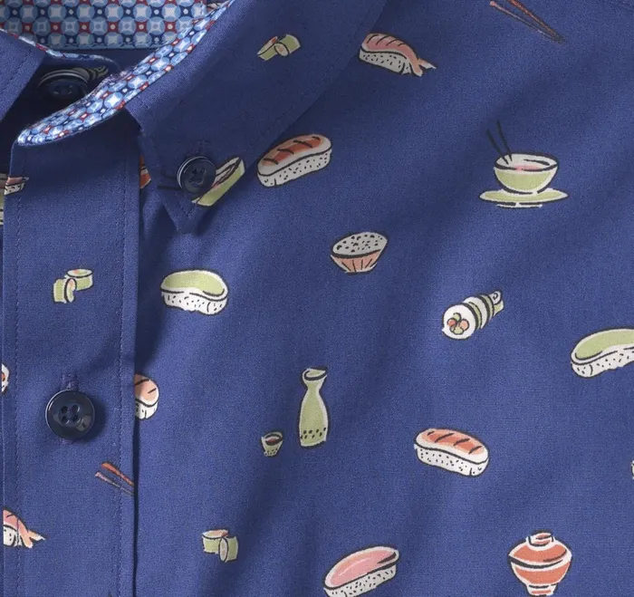 Men Printed Cotton ShortSleeve Shirt Navy Sushi JohnstonandMurphy ShortSleeve Shirts Men Printed Cotton ShortSleeve Shirt Navy Sushi JohnstonandMurphy ShortSleeve Shirts