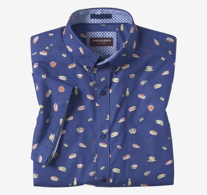 Men Printed Cotton ShortSleeve Shirt Navy Sushi JohnstonandMurphy ShortSleeve Shirts Men Printed Cotton ShortSleeve Shirt Navy Sushi JohnstonandMurphy ShortSleeve Shirts