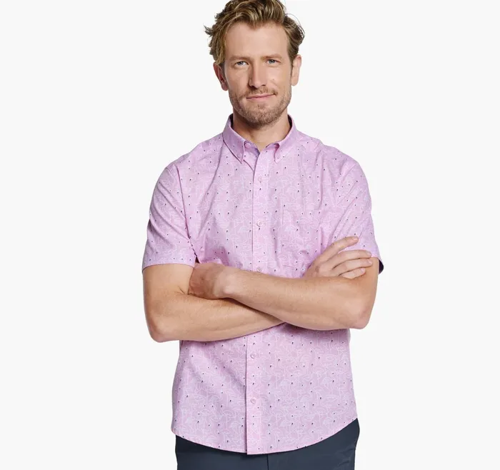 Men Printed Cotton ShortSleeve Shirt Pink Flamingo JohnstonandMurphy ShortSleeve Shirts Men Printed Cotton ShortSleeve Shirt Pink Flamingo JohnstonandMurphy ShortSleeve Shirts