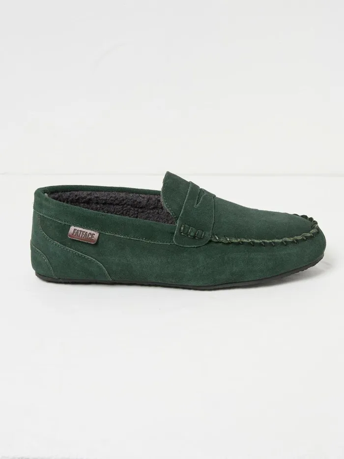Men Pyjamas and Nightwear Fat Face Dark Green Suede Moccasin Slippers
