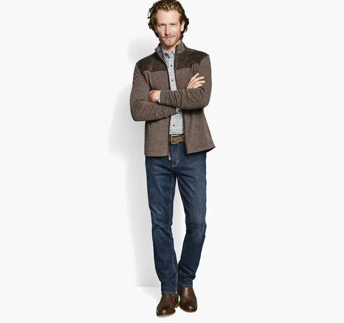 Men QuiltedYoke FullZip Brown JohnstonandMurphy Sweaters and Knits Men QuiltedYoke FullZip Brown JohnstonandMurphy Sweaters and Knits