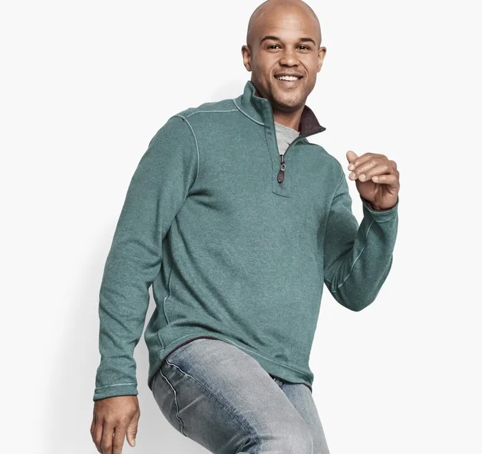 Men Reversible Solid QuarterZip Emeraldbrown JohnstonandMurphy Sweaters and Knits