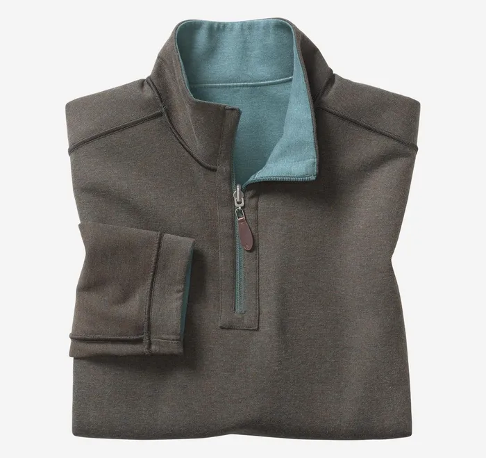 Men Reversible Solid QuarterZip Emeraldbrown JohnstonandMurphy Sweaters and Knits Men Reversible Solid QuarterZip Emeraldbrown JohnstonandMurphy Sweaters and Knits