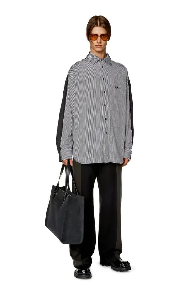 Men SWarhStripe Blackgrey Diesel Shirts