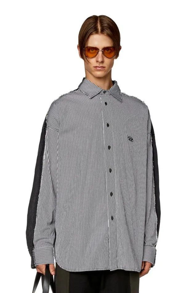 Men SWarhStripe Blackgrey Diesel Shirts Men SWarhStripe Blackgrey Diesel Shirts