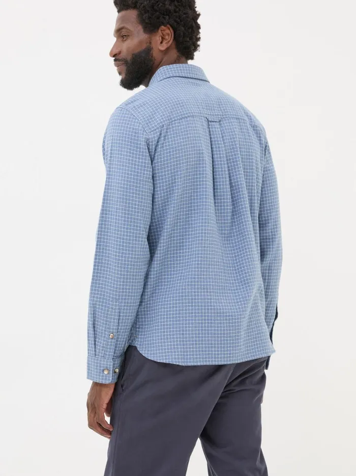 Men Shirts Fat Face Blue Long Sleeve Grantham Grid Check 100 Cotton Shirt