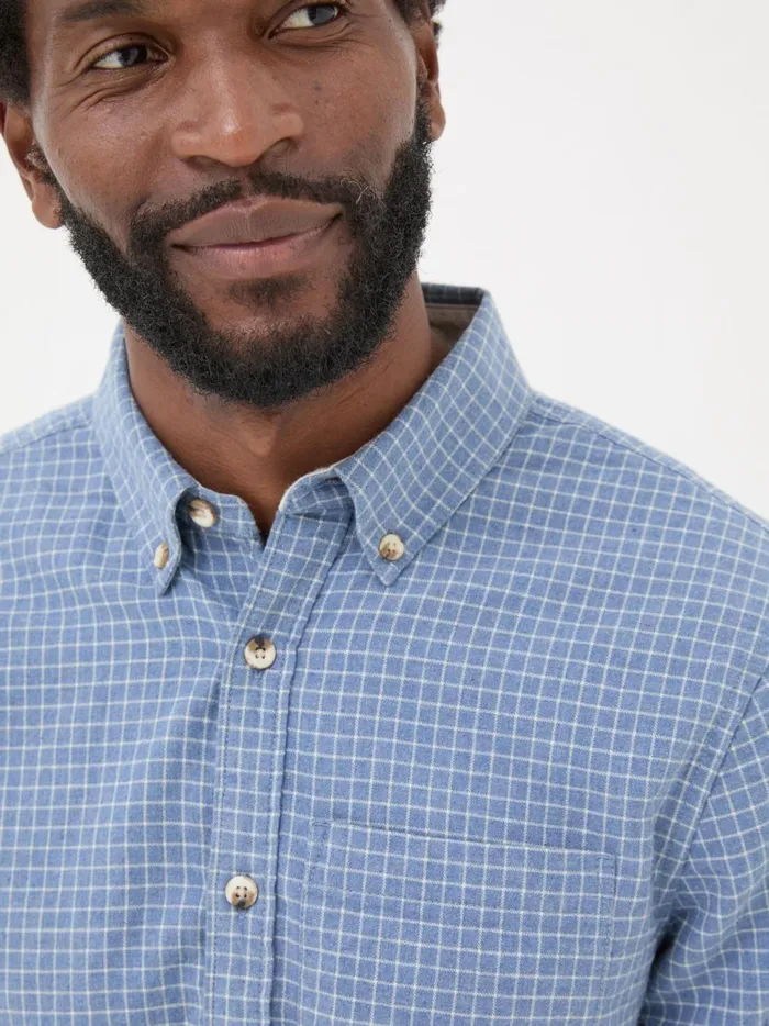 Men Shirts Fat Face Blue Long Sleeve Grantham Grid Check 100 Cotton Shirt