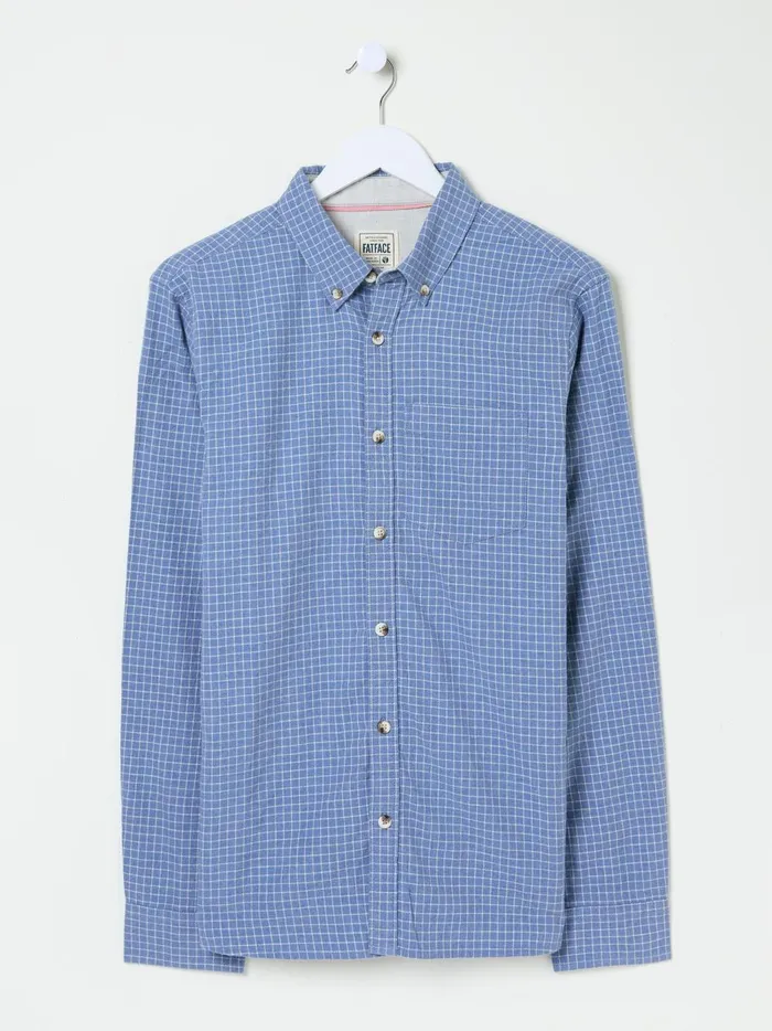 Men Shirts Fat Face Blue Long Sleeve Grantham Grid Check 100 Cotton Shirt
